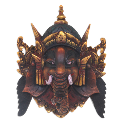 Artisan Crafted Acacia Wood Mask of Ganesha from Bali