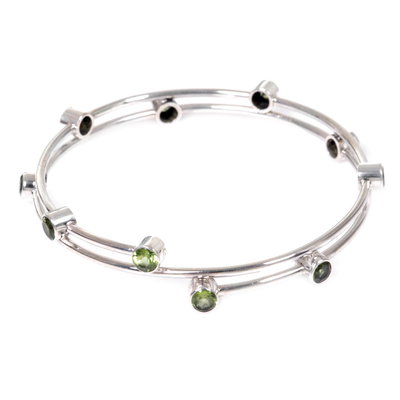 Hand Made Sterling Silver Peridot Bangle Bracelet Indonesia