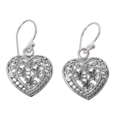 Handcrafted Floral Heart Earrings in Sterling Silver