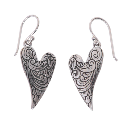 Heart-Shaped Sterling Silver Dangle Earrings from Bali