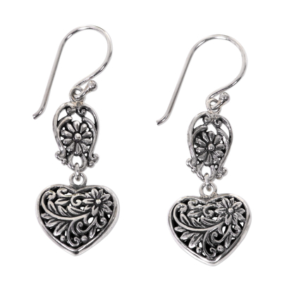 Heart-Shaped Sterling Silver Dangle Earrings from Bali