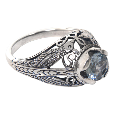 Balinese Sterling Silver and Blue Topaz Bird Theme Ring