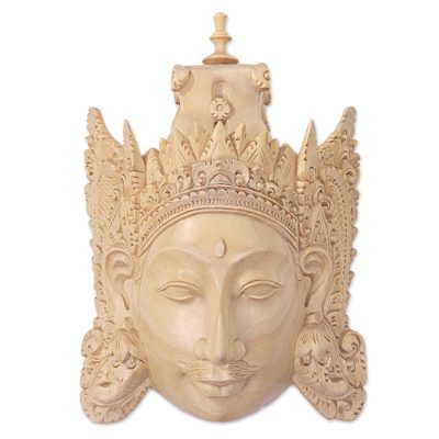 Hand Carved Wood Mask of Rama Floral Motif from Indonesia