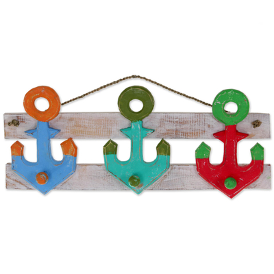 Artisan Crafted Nautical Theme Wooden Coat Rack from Bali