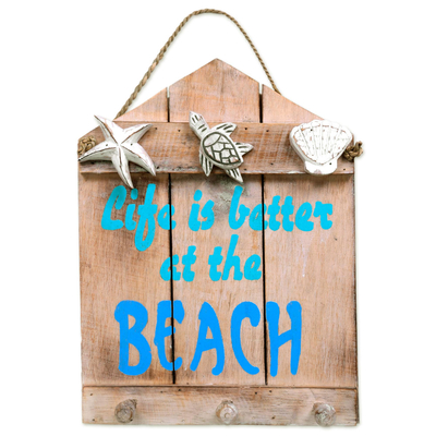 Beach and Nautical Distressed Wood Coat Rack from Indonesia