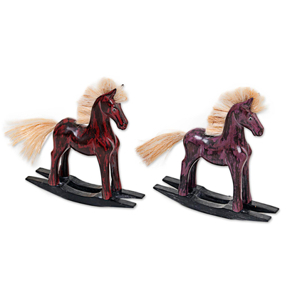 Hand Made Wood Sculptures Rocking Horses (Pair) Indonesia