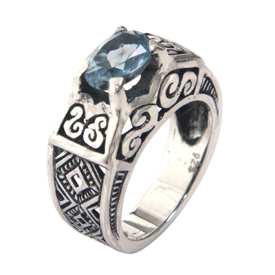Blue Topaz Ring Crafted in Bali of Sterling Silver
