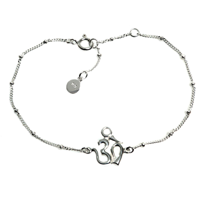 Sterling Silver Cuban Link Chain Bracelet with Om Symbol