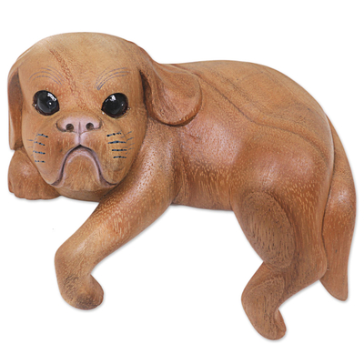 Hand Made Wood Dog Sculpture Natural Finish from Indonesia