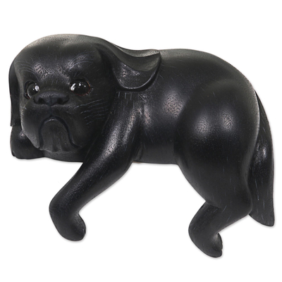 Hand Made Wood Dog Sculpture Black Finish from Indonesia