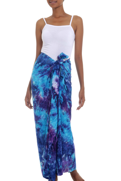 Rayon Tied Dyed Sarong in Assorted Shades of Blue and Purple