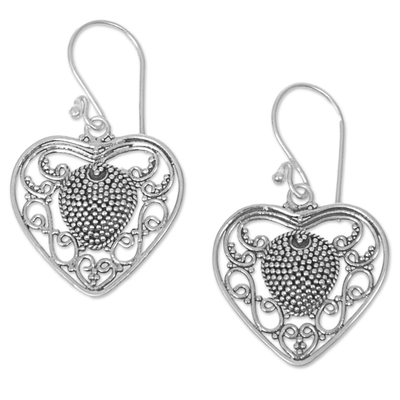 Sterling Silver Heart Dangle Earrings from Indonesia