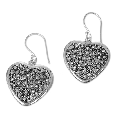 Hand Made Sterling Silver Dangle Earrings Heart Indonesia