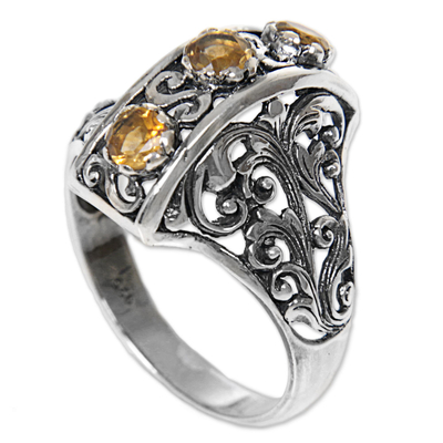 Citrine and Sterling Silver Ring Hand Crafted in Indonesia