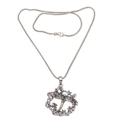 Peridot and 925 Silver Dragonfly Pendant Necklace from Bali