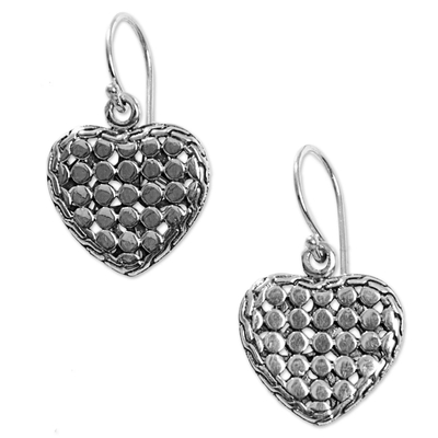 Sterling Silver Heart Dangle Earrings Handmade in Indonesia
