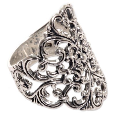 Sterling Silver Heart and Flower Ring Hand Crafted Indonesia
