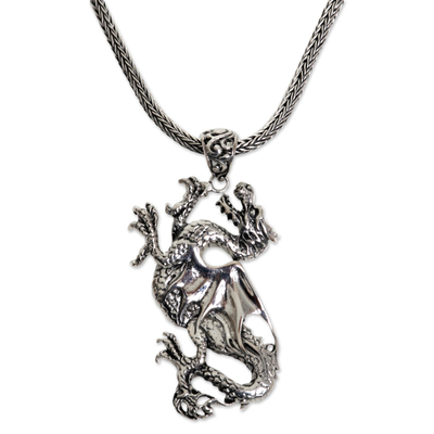 Handmade Indonesian Sterling Silver Pendant Dragon Necklace