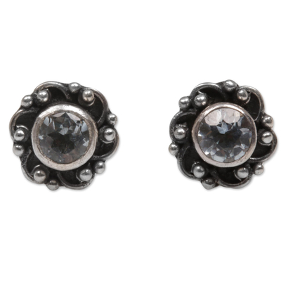 Hand Made Blue Topaz Stud Earrings from Indonesia