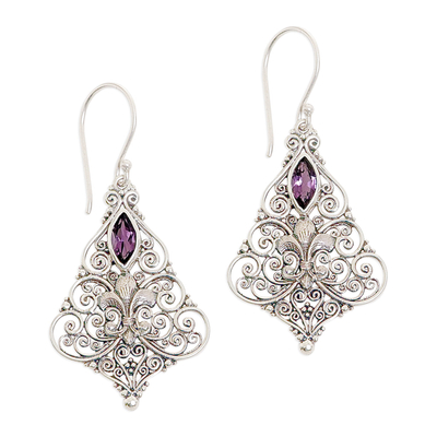 Sterling Silver Amethyst Dangle Earrings from Indonesia