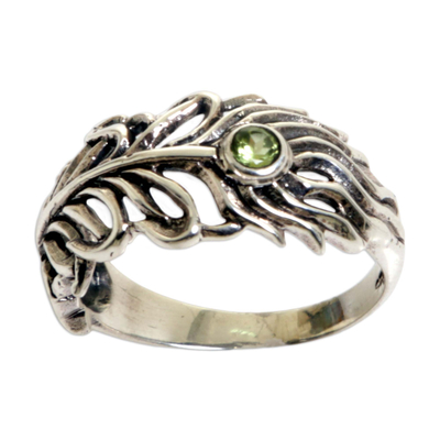Peridot Sterling Silver Feather Band Ring from Indonesia