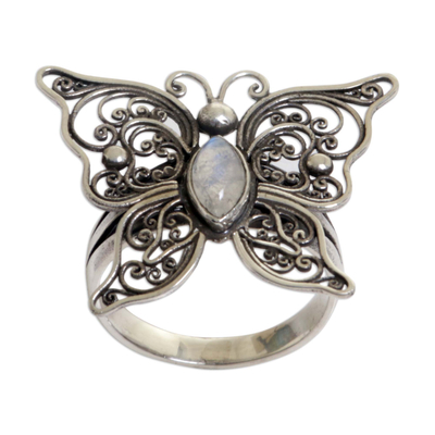 Rainbow Moonstone Butterfly Cocktail Ring from Indonesia