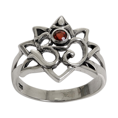 Garnet Sterling Silver Om Cocktail Ring from Indonesia