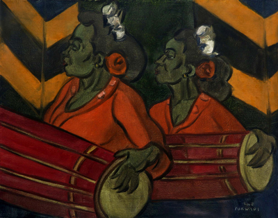 Oil on Canvas Portrait of Javanese Gamelan Drummers