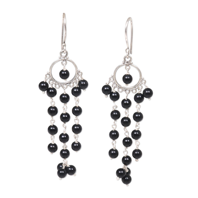 Artisan Crafted Onyx and Sterling Silver Chandelier Earrings