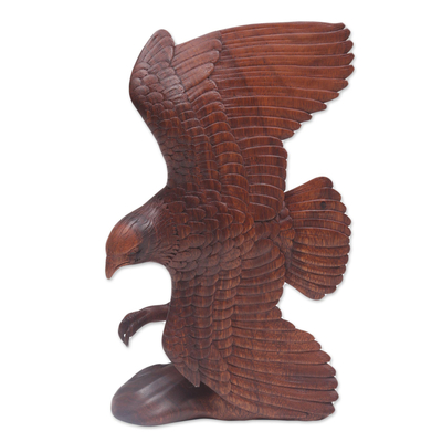 Hand Carved Realistic Wood Eagle Sculpture from Bali