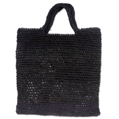 Handmade Woven Natural Fibers Grey Tote Bag from Indonesia