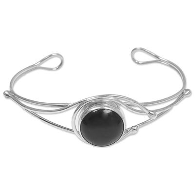 Fair Trade Sterling Silver Black Onyx Minimalist Cuff Bracelet