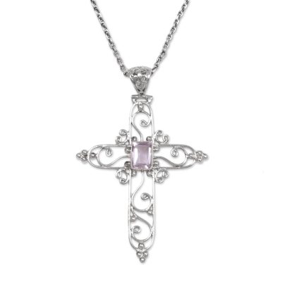 Sterling Silver and Amethyst Christian Cross Necklace