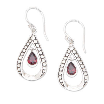 Sterling Silver and Garnet Dangle Earrings from Indonesia