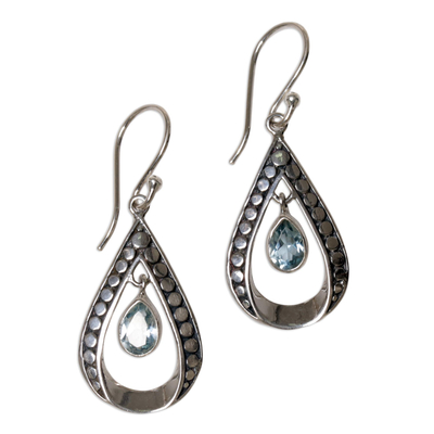 Blue Topaz and Sterling Silver Dangle Earrings Indonesia