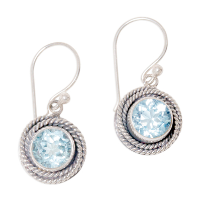 Round Blue Topaz Dangle Earrings from Indonesia