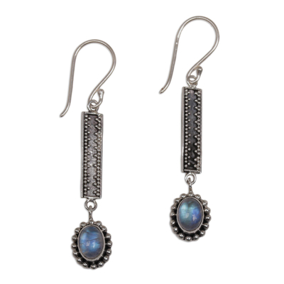 Hand Crafted Rainbow Moonstone Dangle Earrings from Bali