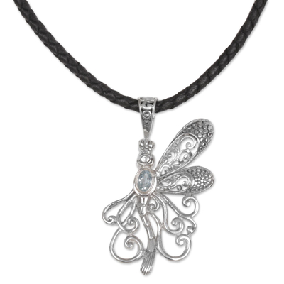 Blue Topaz Dragonfly Necklace Handcrafted in Bali