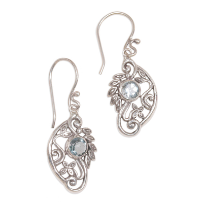Balinese Blue Topaz and Sterling Silver Swan Theme Earrings