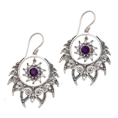 Silver and Amethyst Flame-Shaped Dangle Earrings
