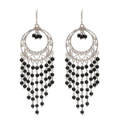 Circular Black Onyx Chandelier Earrings from Indonesia