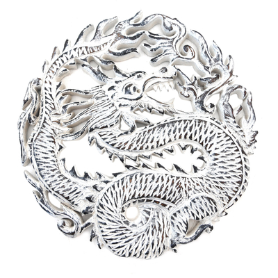 Circular Dragon Suar Wood Wall Relief Panel from Indonesia