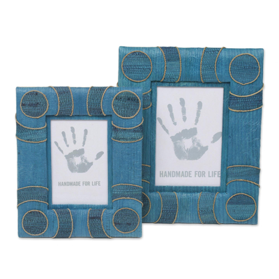 4x6 and 3x5 Indonesian Natural Fiber Photo Frames in Blue