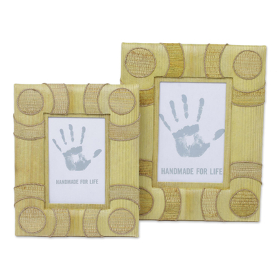 4x6 and 3x5 Natural Fiber Indonesian Photo Frames in Yellow
