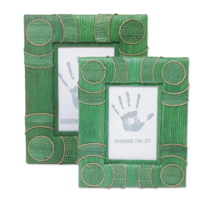 4x6 and 3x5 Natural Fiber Indonesian Photo Frames in Green