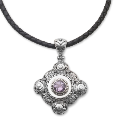 Amethyst and 925 Sterling Silver Pendant Necklace from Bali