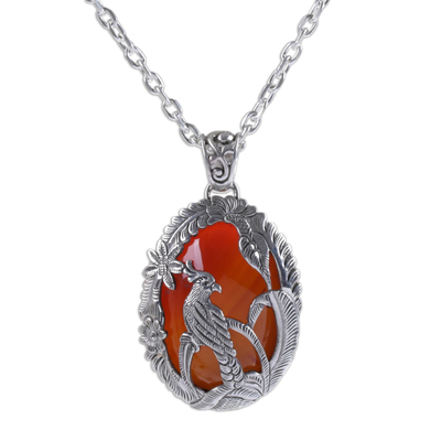 Carnelian and Sterling Silver Cockatoo Necklace from Bali