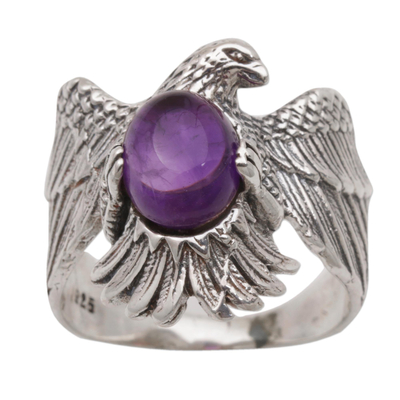 Amethyst and 925 Sterling Silver Eagle Ring from Bali