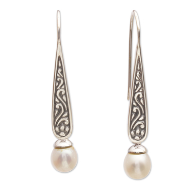 Cultured Pearl Spiral Motif Dangle Earrings from Bali