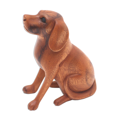 Artisan Handcrafted Suar Wood Dog Sculpture from Bali